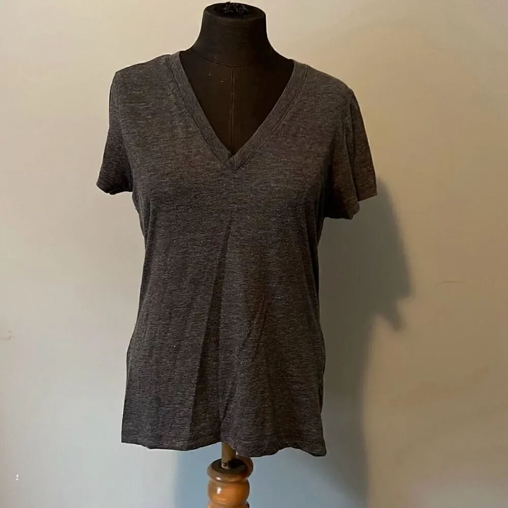 Women's Gray Marl V-Neck Short Sleeve T-Shirt